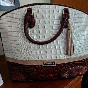 Brahmin Croc Leather Large purse in taupe, white and brown.